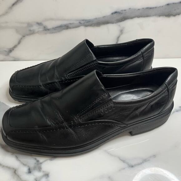 ECCO Men's Black Leather Helsinki Slip On Loafers Sz 43 Sz 9/9.5 Comfort Career - Picture 3 of 7